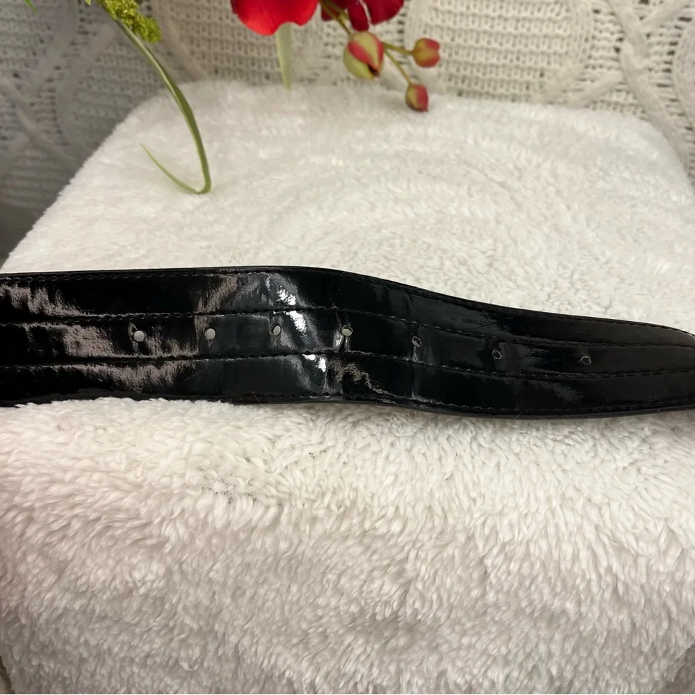 Black Patent Faux Vegan Leather Big Buckle Belt‎